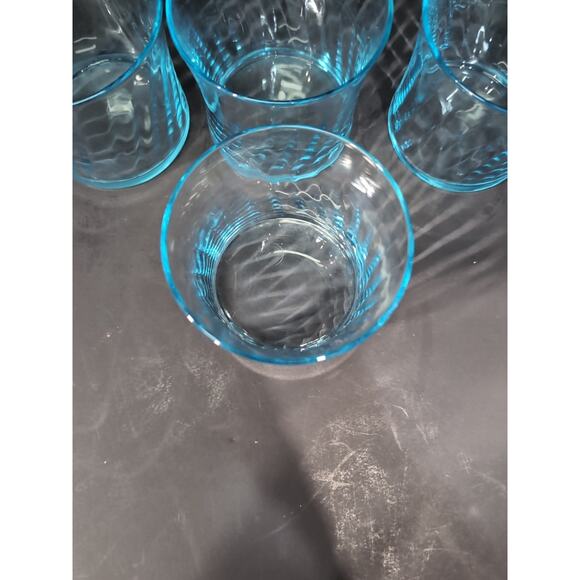 Wheaton Optical Tumbler Set, Ribbed‎ Swirl Glasses, Vtg Blue Drinkware, Set Of 4 - Picture 6 of 9
